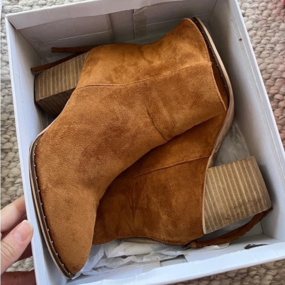 Camel studded boots
